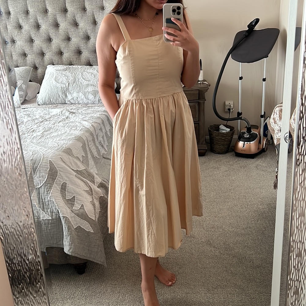 MANGO Beige A-line Sleeveless Midi Dress - Size L